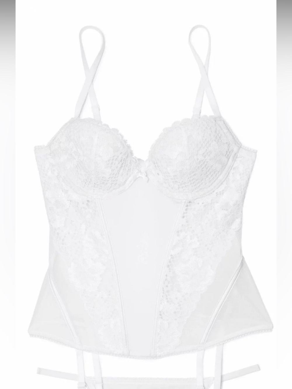 Adore Me Julienne White Lace Longline Bustier with Garter Straps